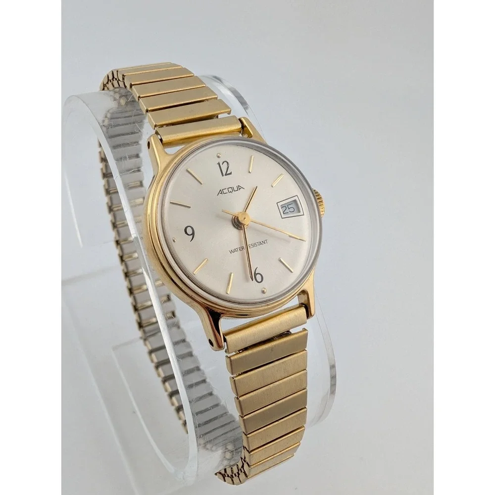 Vintage Acqua Timex Mechanical Watch Women‎ 25mm Case Stretch Band- Working